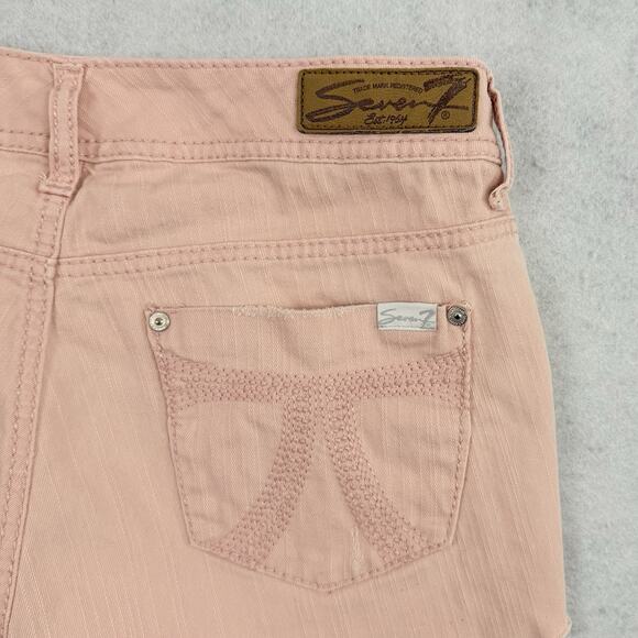 Seven7 Women’s Pink Peach Fray-Hem Denim Shorts Size 8 Stretch Cut Off - Picture 9 of 15